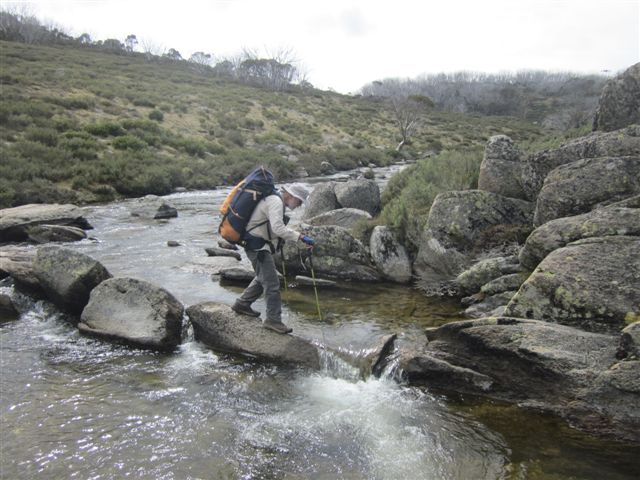 Forward scout Joe negotiates the Valentine River. Kosciuszko National Park