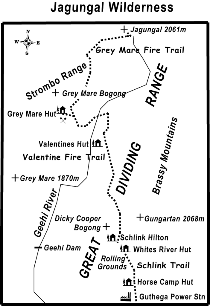 Map of  walk to Mt Jagungal. Kosciuszko National Park.