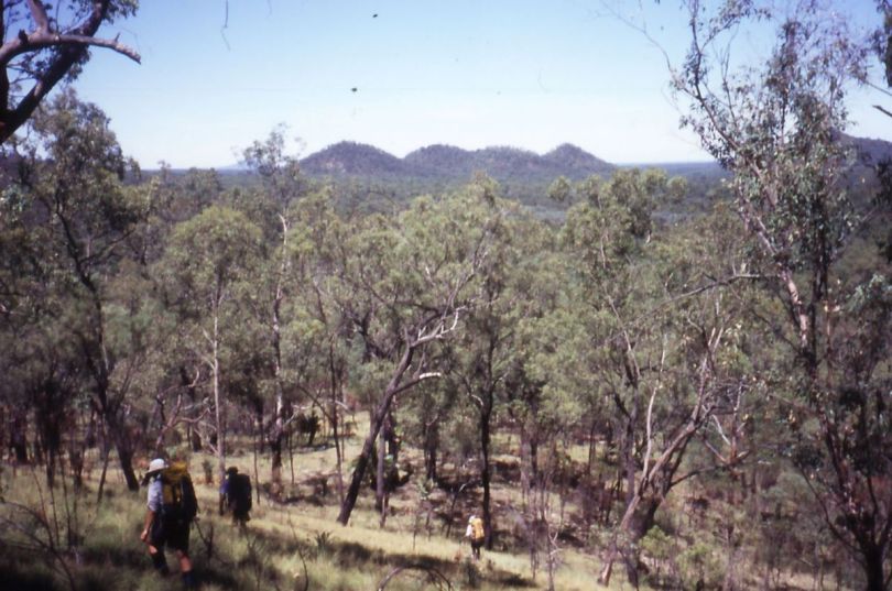 Mt Moffatt NP. Decending to Merivale River. Three Sisters in distance