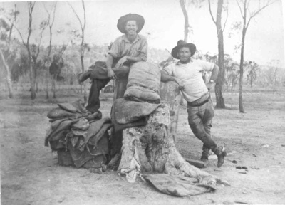 Written on the back of the photo: " Stockmen at Mt Moffatt before leaving for mustering camp,1940s.