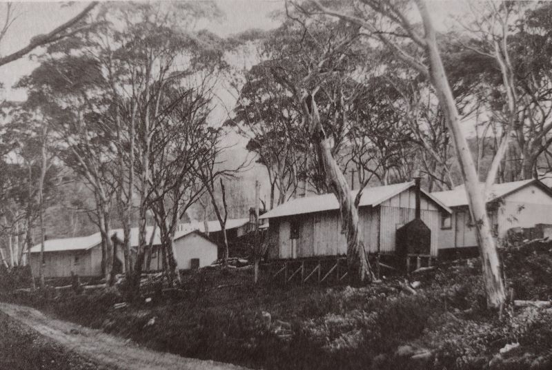 Historical photo of Island Bend Barracks. Kosciuszko National Park.