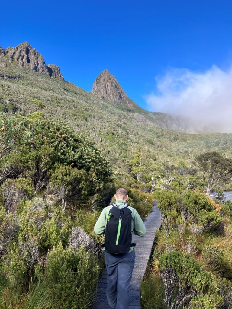 Board walk at southern end of Dove Lake. Cradle Mountain National Park. 
