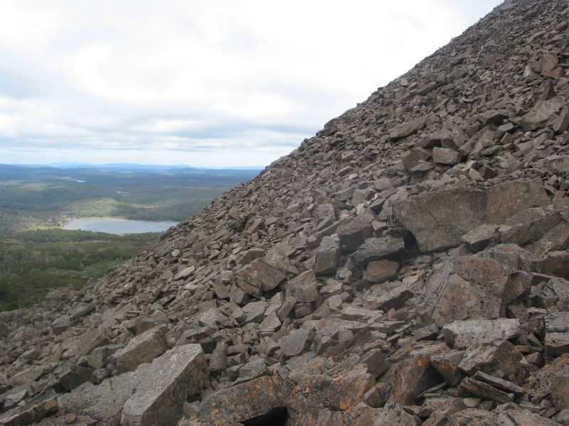 Talus slope of shattered dolerite. Freeze-thaw effect from Pleistocene. Central Plateau. Tasmania.