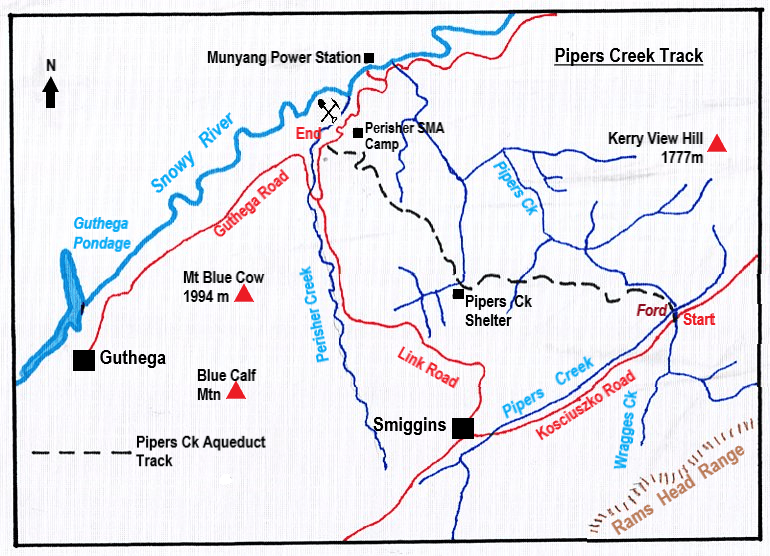 Map of Pipers Creek Walk. Kosciuszko National Park.